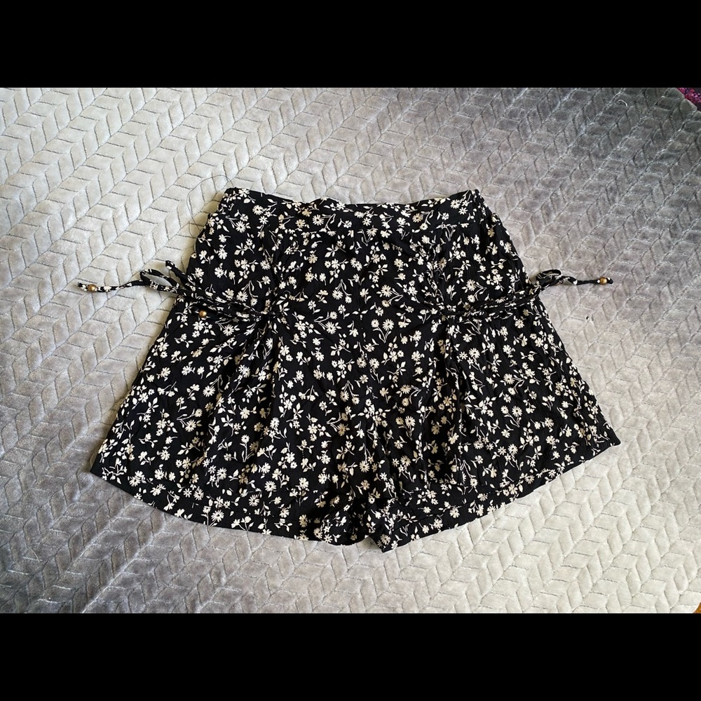 Black Flower Design Shorts